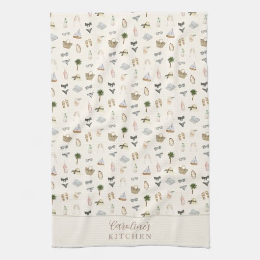 Personalized Coastal Summer Getaway Pattern Geschirrtuch (Vertikal)