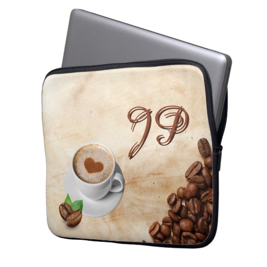 Personalized Coffee Laptop Sleeve Initials (Vorderseite Links)