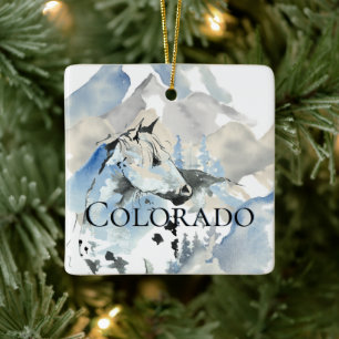 Personalized Colorado Horse n Mountains Christmas Keramikornament