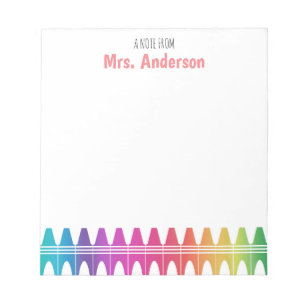 Personalized Colorful Crayons Teacher's Notepad Notizblock