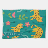 Personalized Colorful Fun Leopard Jungle Name Gift Geschirrtuch (Horizontal)