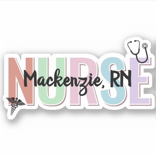 Personalized Colorful Nurse Stethoscope RN NP Aufkleber (Vorderseite)