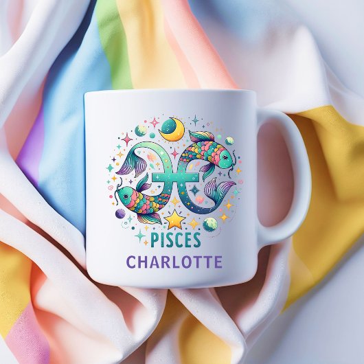 Personalized Colorful Pisces Zodiac Fish Astrology Kaffeetasse