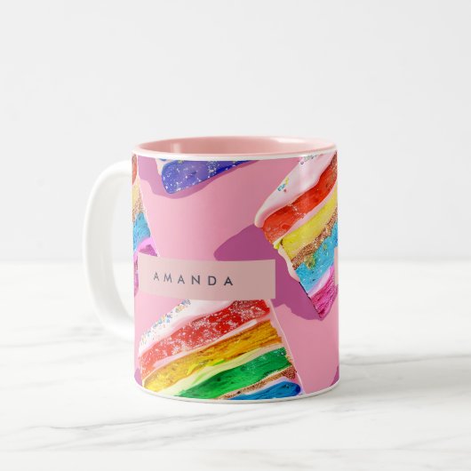Personalized Colorful Rainbow Cake Slice Zweifarbige Tasse (Vorderseite Links)