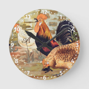 Personalized Colorful Rooster Farmhouse  Square W Runde Wanduhr