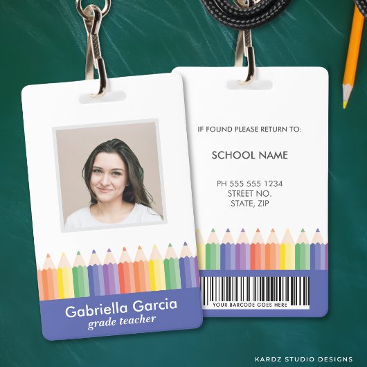 Personalized Colorful School Teacher Bar Code ID Ausweis