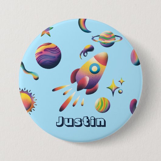 Personalized Colorful Space Planets Back to School Button (Vorderseite)