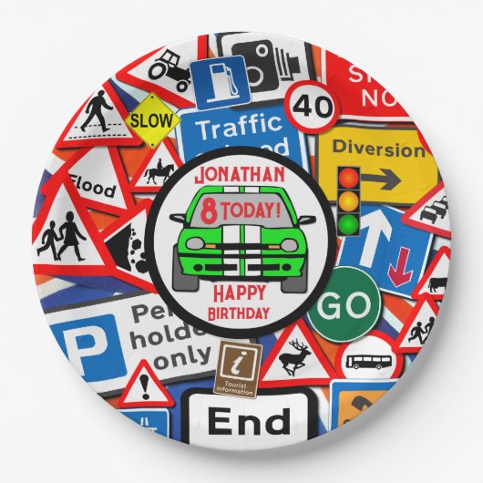 Personalized Colourful Road Signs, Birthday Party Pappteller (Vorderseite)