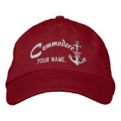 Personalized Commodore Nautical Anchor Name White Bestickte Baseballkappe (Vorderseite)