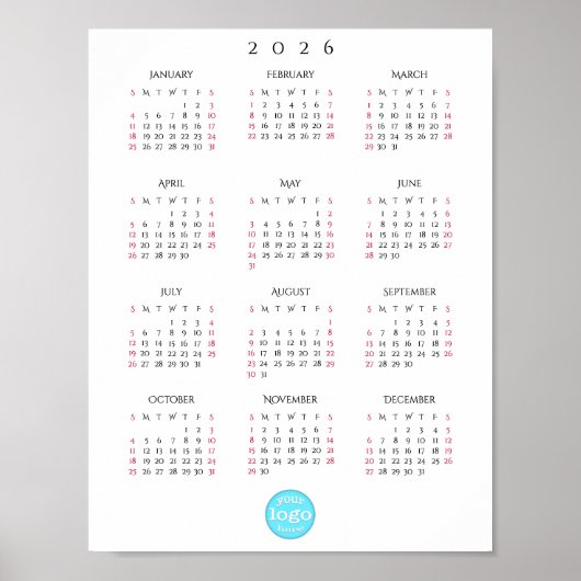 Personalized Company Business Logo 2026 Calendar Poster (Vorne)
