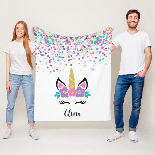Personalized Confetti Unicorn Blanket – Polka Dot Fleecedecke (Beispiel)