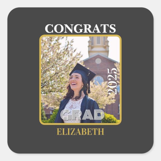Personalized congrats grad 2025 quadratischer aufkleber (Vorderseite)