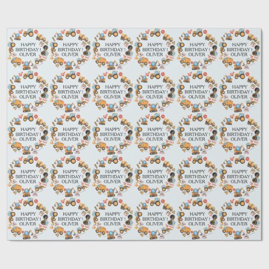 Personalized Construction Theme Birthday Party  Geschenkpapier (Flach)