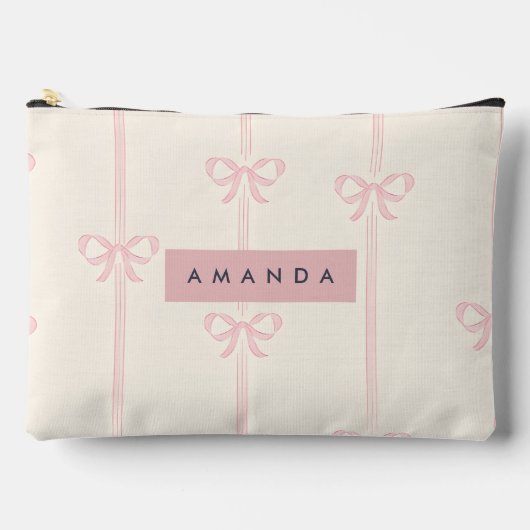 Personalized Coquette Blush Pink Bow Ribbon Zubehörtasche (Vorderseite)