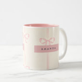 Personalized Coquette Blush Pink Bow Ribbon  Zweifarbige Tasse (VorderseiteRechts)