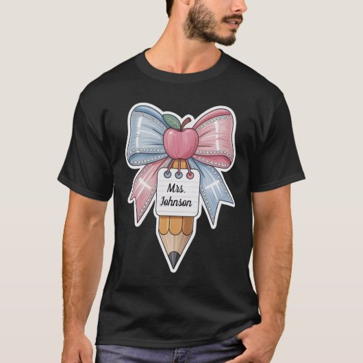Personalized Coquette Bow Teacher Back To School T-Shirt (Vorderseite)