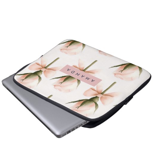 Personalized Coquette Pattern Blush Rose & Bow  Laptopschutzhülle (Vorne Knopf)