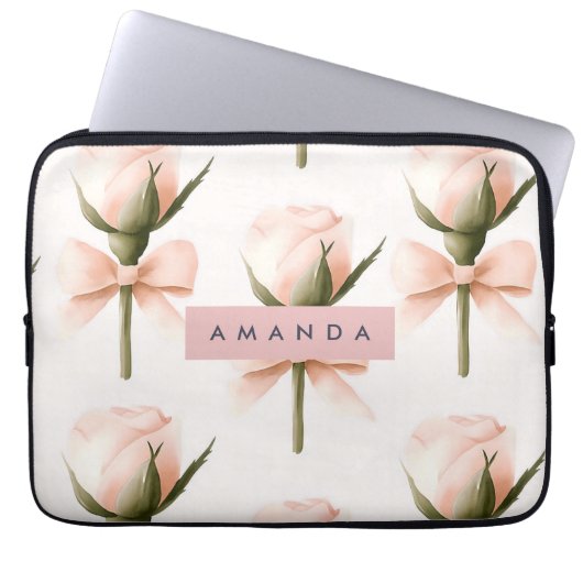 Personalized Coquette Pattern Blush Rose & Bow  Laptopschutzhülle (Vorderseite)