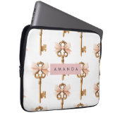 Personalized Coquette Pattern Gold Key & Pink Bow Laptopschutzhülle (Vorne Rechts)
