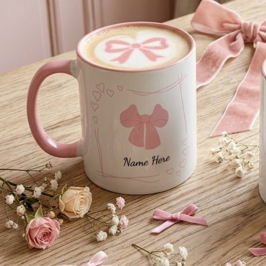Personalized Coquette Pink Bow Coffee Mug Tasse