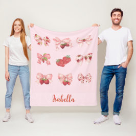 Personalized Coquette Strawberry & Bow  Fleece Bla