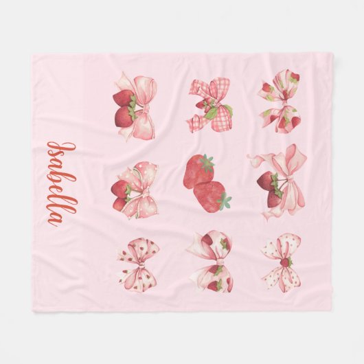 Personalized Coquette Strawberry & Bow Fleece Bla (Vorderseite (Horizontal))