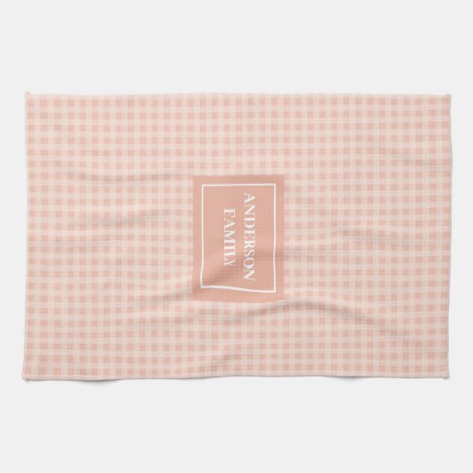 Personalized Coral Plaid Towel Chic Kitchen Style Geschirrtuch (Horizontal)