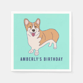 Personalized Corgi Dog Birthday Party Paper Napkin Serviette