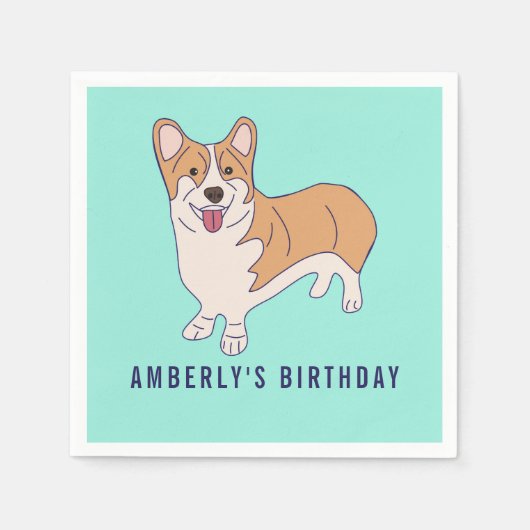 Personalized Corgi Dog Birthday Party Paper Napkin Serviette (Vorderseite)