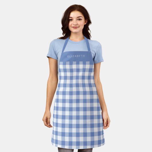 Personalized Cornflower Blue Gingham Check Pattern Schürze (Getragen)