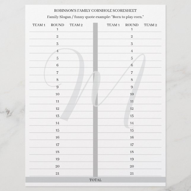 Personalized Cornhole Game Score Sheets Briefbogen (Vorderseite)
