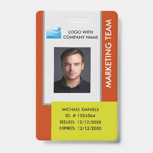 Personalized Corporate Employee ID Badge Orange Ausweis (Vorderseite)