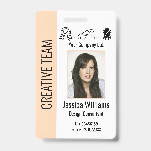 Personalized Corporate Employee ID Badge Peach Ausweis (Vorderseite)