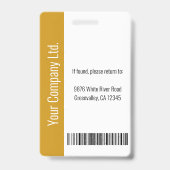 Personalized Corporate Employee ID Mustard Yellow Ausweis (Rückseite)