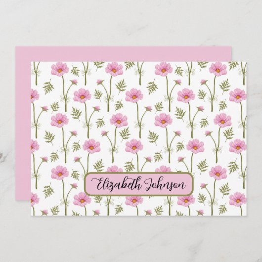 Personalized Cosmos Floral Botanical Note Card Mitteilungskarte (Vorne/Hinten)