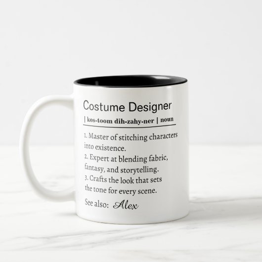 Personalized Costume Designer Definition Zweifarbige Tasse (Links)