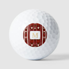 Personalized Cottagecore Floral Bow Dark Red Golfball