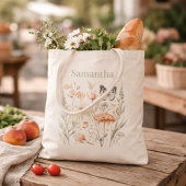Personalized Cottagecore Wildflower Butterfly Tragetasche