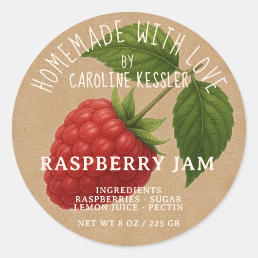 Personalized Country Farm Raspberry Jam Canning Runder Aufkleber (Vorderseite)
