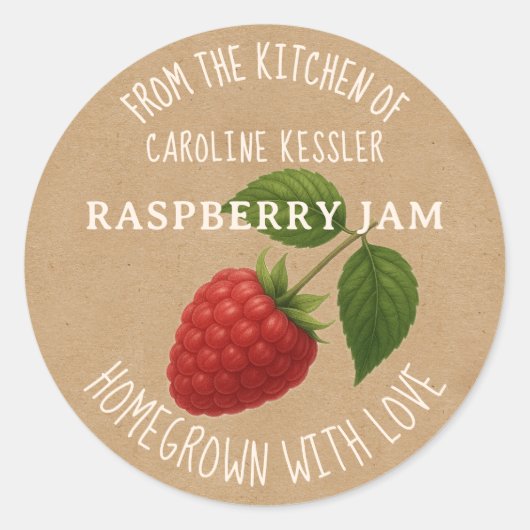 Personalized Country Farm Raspberry Jam Canning Runder Aufkleber (Vorderseite)