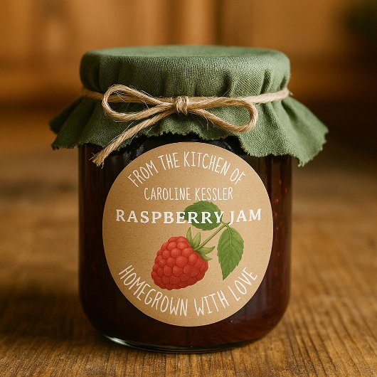 Personalized Country Farm Raspberry Jam Canning Runder Aufkleber