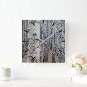 Personalized Country Rustic Carved Heart Quadratische Wanduhr (Zuhause)