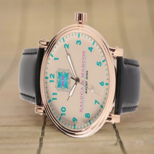 Personalized couple names elegant tan monogram armbanduhr