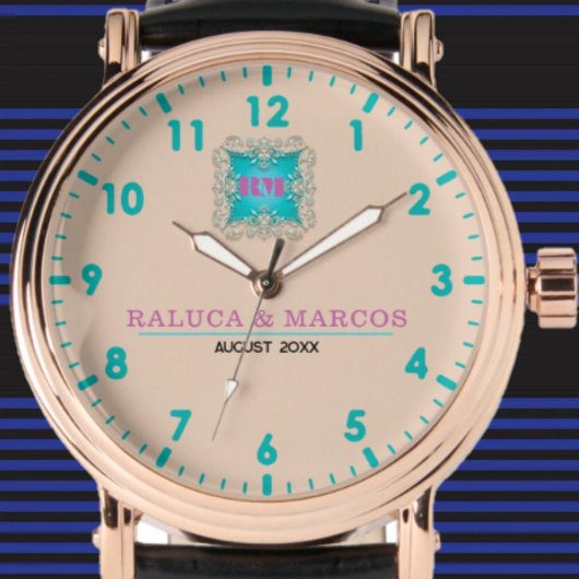 Personalized couple names elegant tan monogram armbanduhr