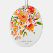 Personalized Couple Names Floral Orange Christmas Keramik Ornament (Rechts)