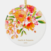 Personalized Couple Names Floral Orange Christmas Keramik Ornament (Vorne)