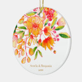 Personalized Couple Names Floral Orange Christmas Keramik Ornament (Links)