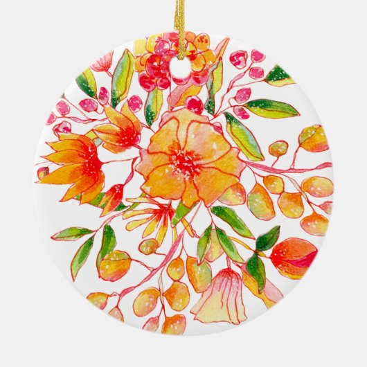 Personalized Couple Names Floral Orange Christmas Keramik Ornament (Hinten)