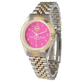 Personalized couple names monogram pink and yellow armbanduhr (Schrägansicht)