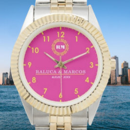 Personalized couple names monogram pink and yellow armbanduhr